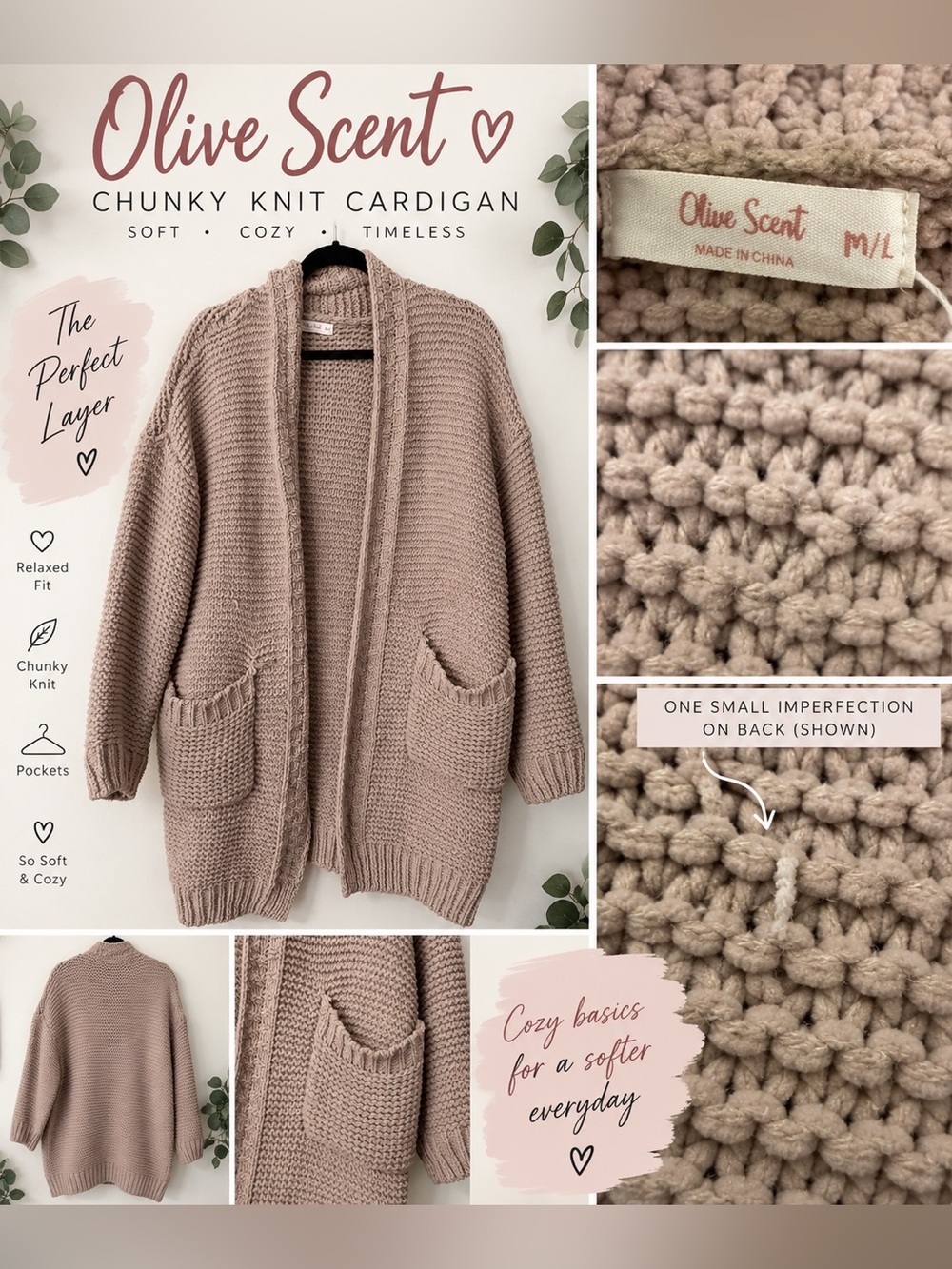 Cozy Chunky Knit Cardigan - Soft Taupe